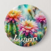 Watercolor Flowering Succulent Cacti Personalized Button (Vorderseite)