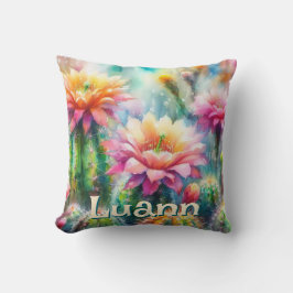 Watercolor Flowering Succulent Cacti Personalized Kissen