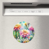 Watercolor Flowering Succulent Cacti Personalized Magnet (In Situ (Geschirrspüler))