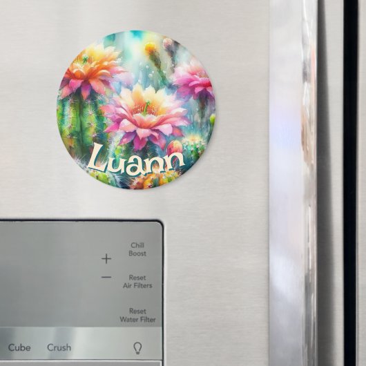 Watercolor Flowering Succulent Cacti Personalized Magnet (In Situ (Kühlschrank))
