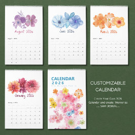 Watercolor Flowers 2026 Calendar | Elegant Floral  Kalender