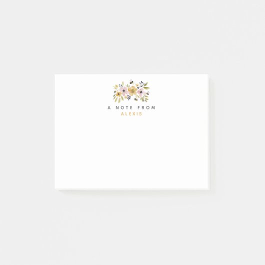 Watercolor Flowers & Bees Personalized Post-it Klebezettel (Vorderseite)