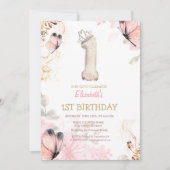 Watercolor Flowers Butterfly Striped 1s Birthday  Einladung (Vorderseite)