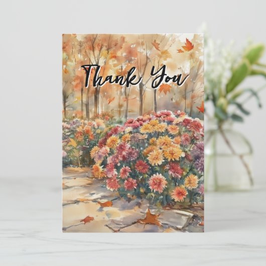 Watercolor Flowers Chrysanthemum Birthday Party Dankeskarte (Stehend Vorderseite)