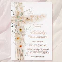 watercolor flowers cross First Communion Folieneinladung
