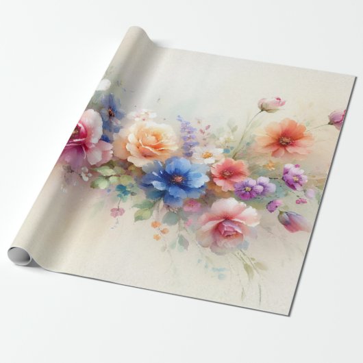 Watercolor Flowers Elegant Modern Template Gift Geschenkpapier (Ungerollt)