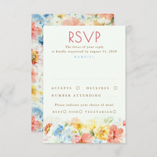 Watercolor Flowers Elegant Wedding RSVP (Vorne/Hinten)