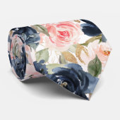 Watercolor Flowers Navy Blue Blush Pink Roses Krawatte (Gerollt)