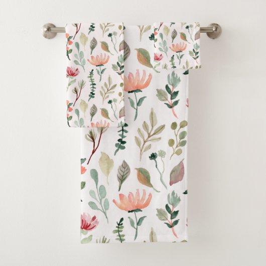 Watercolor Flowers Pattern Badhandtuch Set (Insitu)