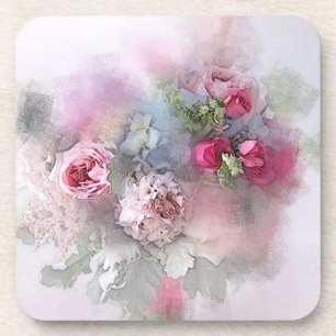 Watercolor Flowers Roses Bouquet Elegant Template Getränkeuntersetzer