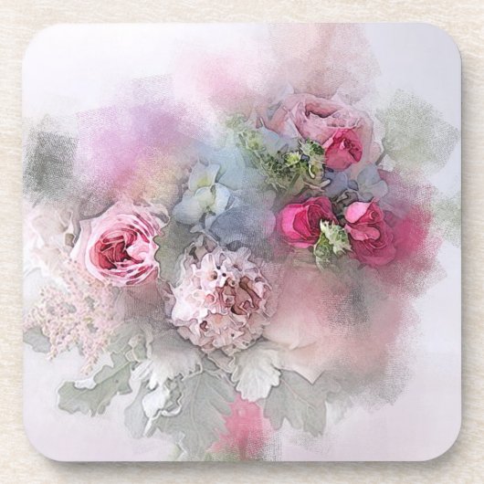 Watercolor Flowers Roses Bouquet Elegant Template Getränkeuntersetzer (Vorderseite)
