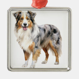 WATERCOLOR FLUFFY AUSTRALISCHER SCHEEPDOG HUND ORNAMENT AUS METALL