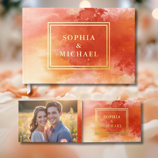 Watercolor Foil Guestbook Editable Orange Colorful Gästebuch