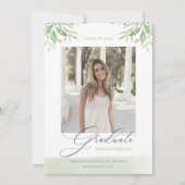 Watercolor Foliage Blätter Script Foto Abschluss Ankündigung (Vorderseite)