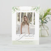 Watercolor Foliage Blätter Script Foto Abschluss Ankündigung (Stehend Vorderseite)