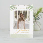 Watercolor Foliage Blätter Script Foto Abschluss Folieneinladung (Stehend vorne)