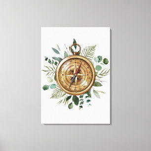 Watercolor Foliage Compass Leinwanddruck