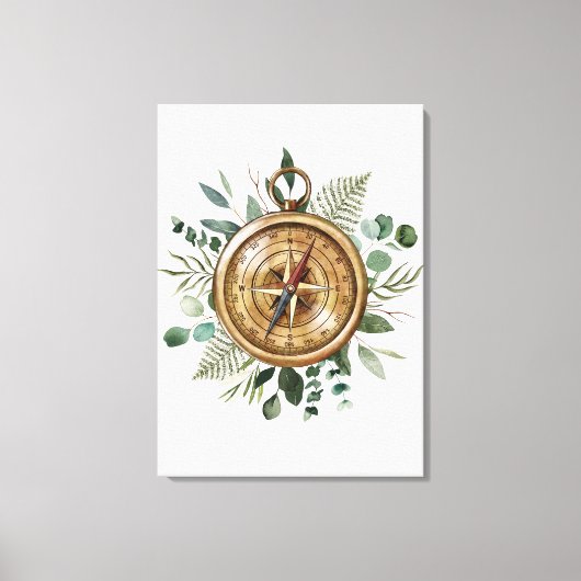 Watercolor Foliage Compass Leinwanddruck (Vorderseite)