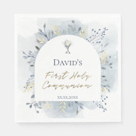 watercolor foliage First Communion Serviette