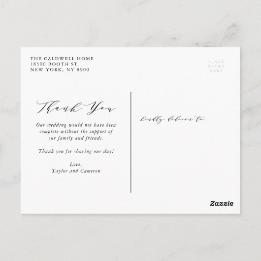 Watercolor Foliage Foto Hochzeit Vielen Dank Postkarte (Rückseite)