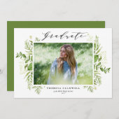 Watercolor Foliage Photo Graduation Invitation Einladung (Vorne/Hinten)