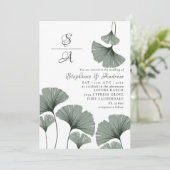 Watercolor Foliage Sage Green Gingko Hochzeit Einladung (Stehend Vorderseite)