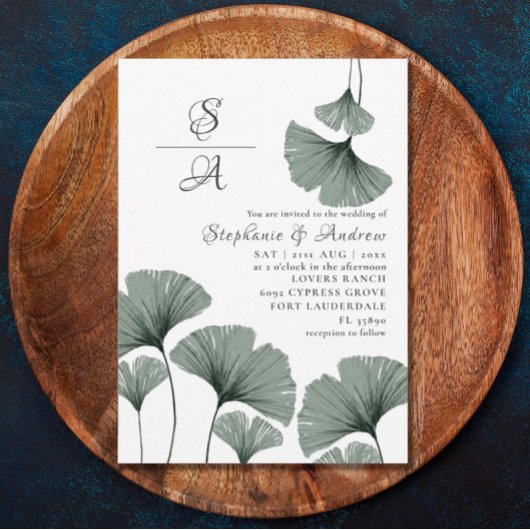 Watercolor Foliage Sage Green Gingko Hochzeit Einladung