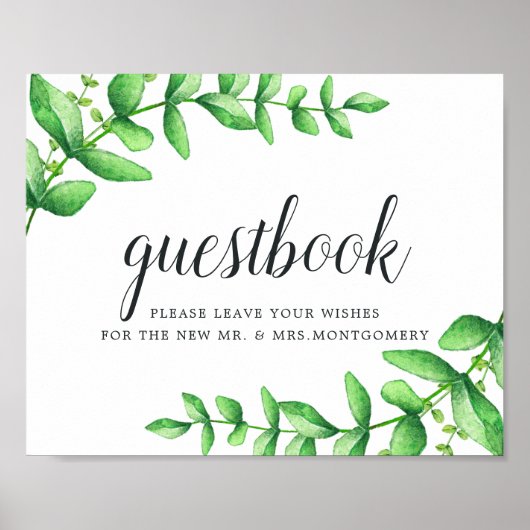 Watercolor Foliage Wedding Gästebuchunterschrift Poster (Vorne)
