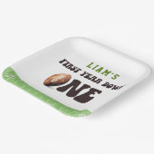 Watercolor Football First Year Down 1st Birthday  Pappteller (Gewinkelt)