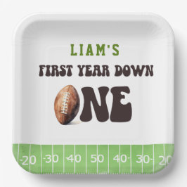 Watercolor Football First Year Down 1st Birthday Pappteller