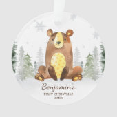 Watercolor Forest Bear Baby's First Christmas Ornament (Vorderseite)