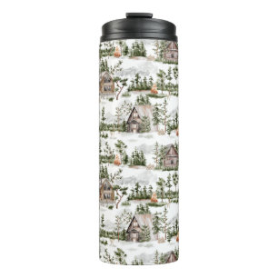 Watercolor Forest Cabin Muster Thermosbecher