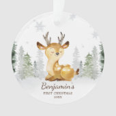 Watercolor Forest Deer Baby's First Christmas Ornament (Vorderseite)