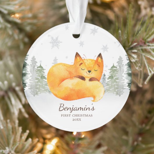 Watercolor Forest Fox Baby's First Christmas Ornament (Baum)