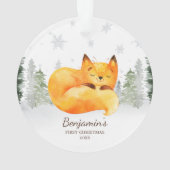 Watercolor Forest Fox Baby's First Christmas Ornament (Rückseite)
