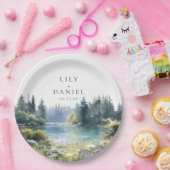 Watercolor Forest Lakeside Wildflower Wedding Pappteller (Party)