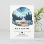 Watercolor Forest Retreat Geburtstag Einladung (Stehend Vorderseite)