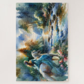 Watercolor Forest River Horsewoman Dreamscape Puzzle (Vertikal)