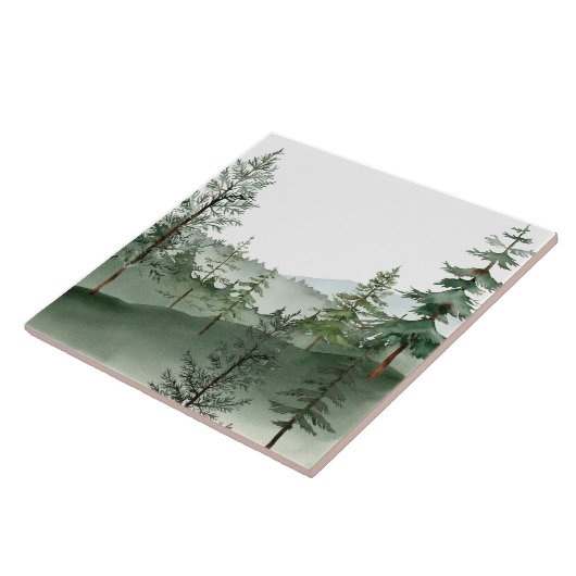 Watercolor Forest Tree Ceramic Tile Fliese (Seite)