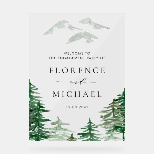 Watercolor Forest Woodland Winter Engagement Party Acrylschild (Vorderseite)