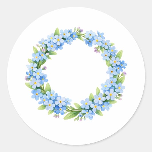 Watercolor Forget Me Not Flower Wreath  Runder Aufkleber (Vorderseite)