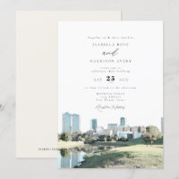 Watercolor Fort Worth Texas City Skyline Wedding
