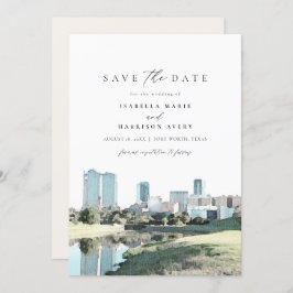 Watercolor Fort Worth Texas Skyline Save the Date Einladung