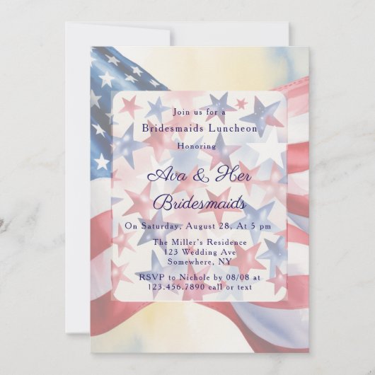 Watercolor Fourth Of July Bridesmaids Luncheon Einladung (Vorderseite)