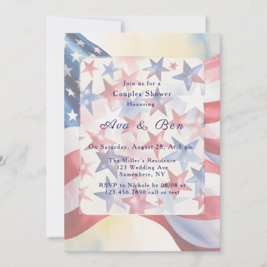 Watercolor Fourth Of July Couples Shower Einladung (Vorderseite)