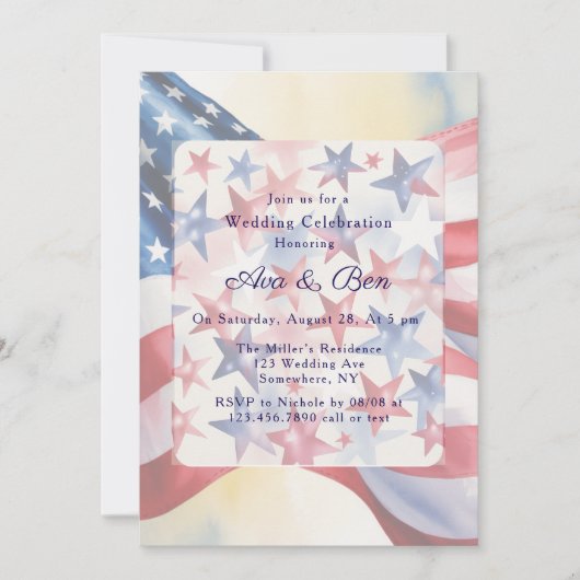 Watercolor Fourth Of July Wedding Einladung (Vorderseite)