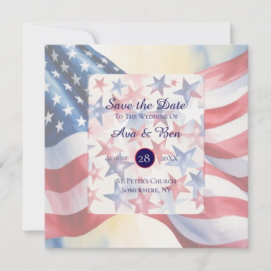 Watercolor Fourth Of July Wedding Save The Date (Vorderseite)