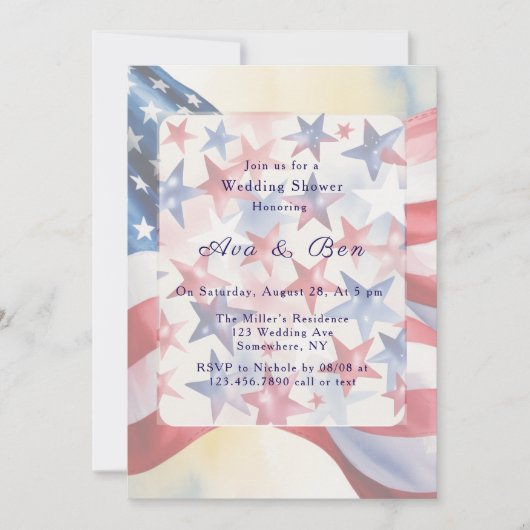 Watercolor Fourth Of July Wedding Shower Einladung (Vorderseite)