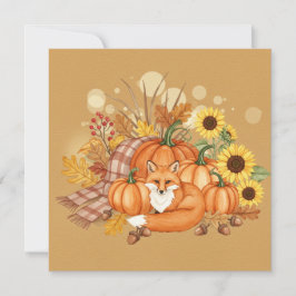 Watercolor fox and pumpkin card karte