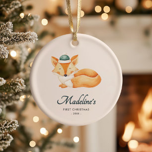 Watercolor Fox Baby Erstes Weihnachtsfest Keramik Ornament
